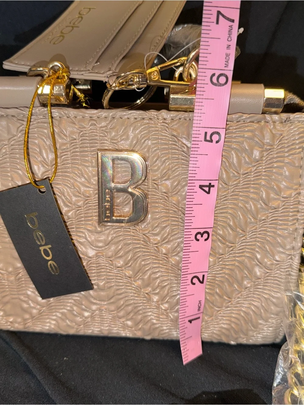 bebe Blush Textured Top-Handle Satchel with Card Holder LT Taupe